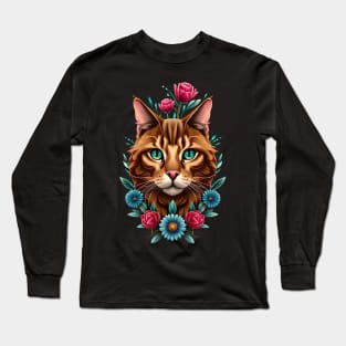 Golden cat with flowers 4 Long Sleeve T-Shirt